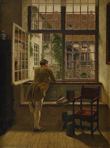 Henrik Nordenberg Interior with a boy at a window oil painting picture